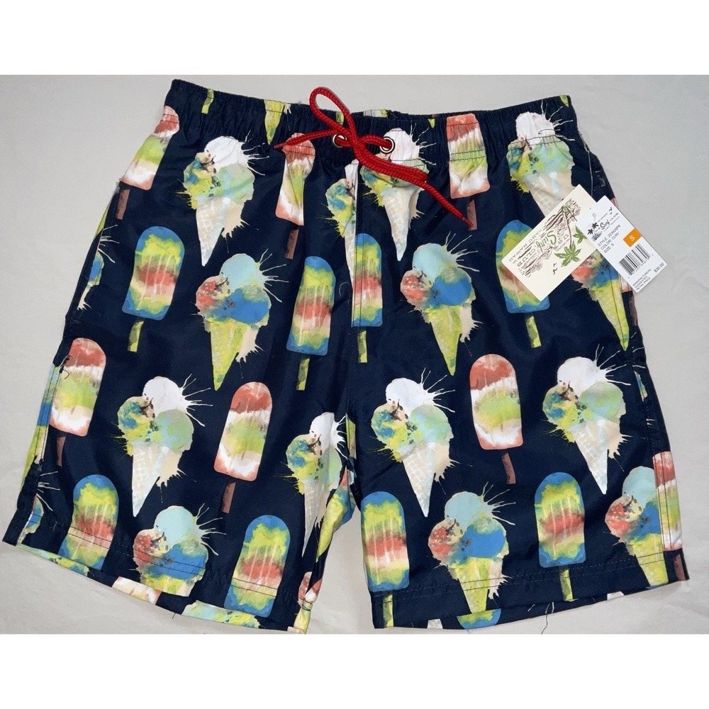 NWT Men's U.S. Surf Club Oahu, Hawaii Ice Cream Cone Lined Swim‎ Trunks - Small
